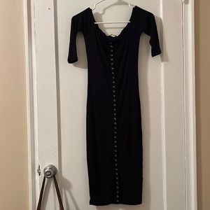 FashionNova Black Button Up Bodycon Dress
